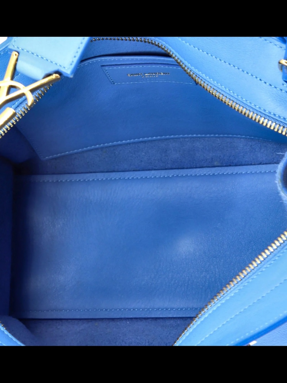 Saint Laurent Blue Leather Shoulder Bag with Gold YSL Logo cabas baby - Picture 5 of 7